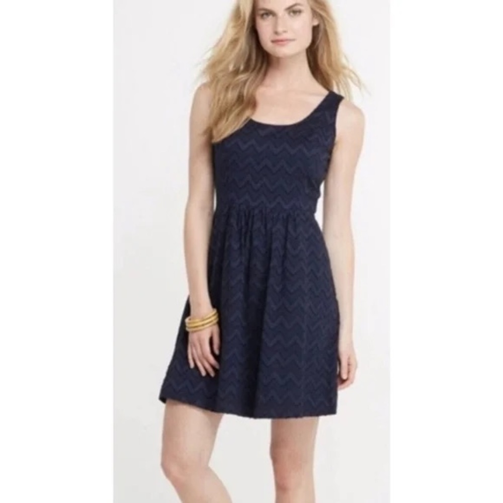Vineyard Vines Chevron Jacquard Cotton Fit Flare Skater Dress Navy Blue Sz 8